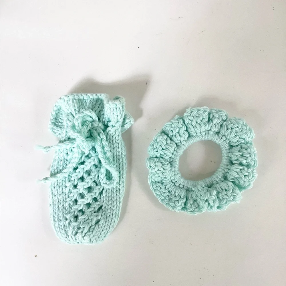 Hand Crafted Soap Saver Bag Hair Scrunchy Bath Essential Cotton Mint Green